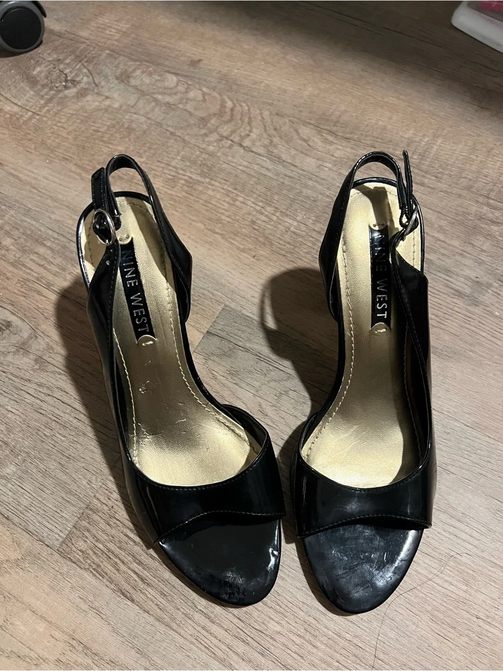 Nine West Black Patent Open-Toe Slingback Heels